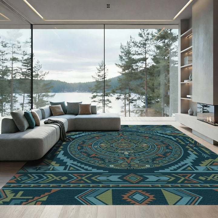 Aztec Sun Stone Circle Geometric Rug