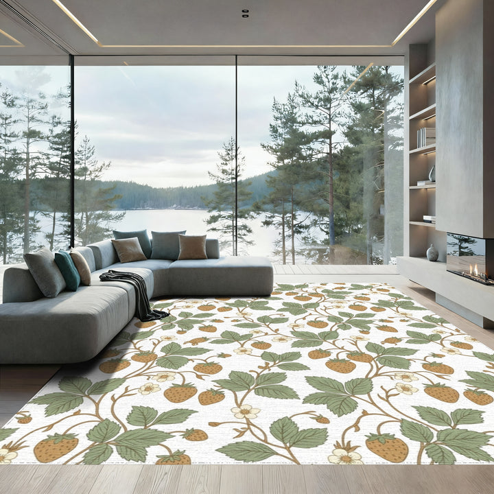 Brown Strawberry Vine Botanical Swirl Rug