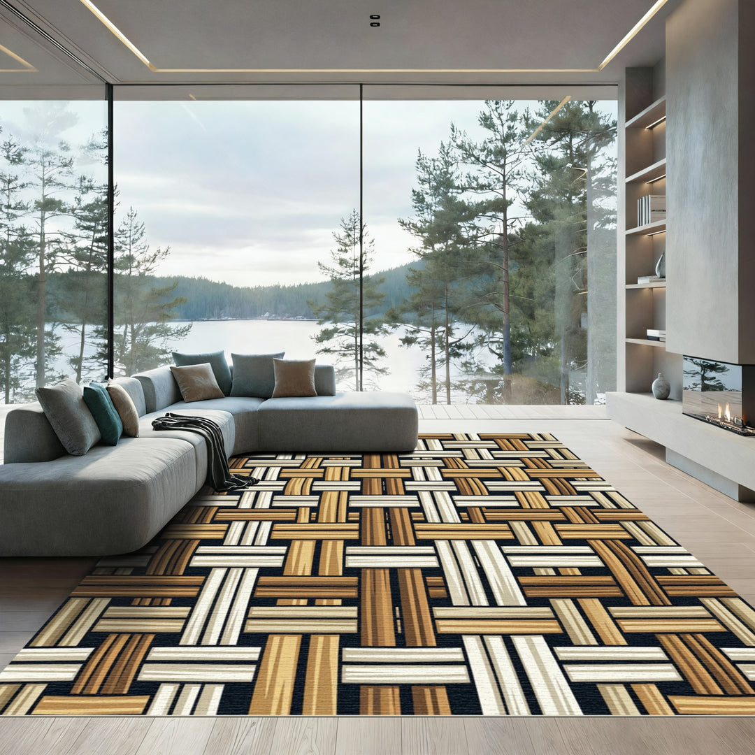 Woven Wood Texture Crosshatch Rug