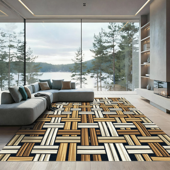 Woven Wood Texture Crosshatch Rug