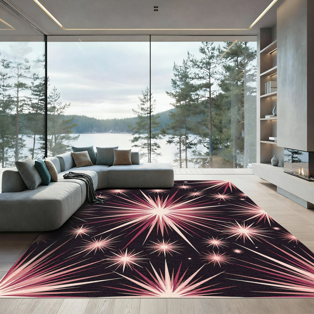 Crimson Starburst Bursting Radial Rug