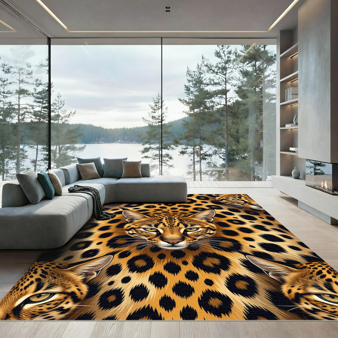Fierce Leopard Spots Feline Face Rug