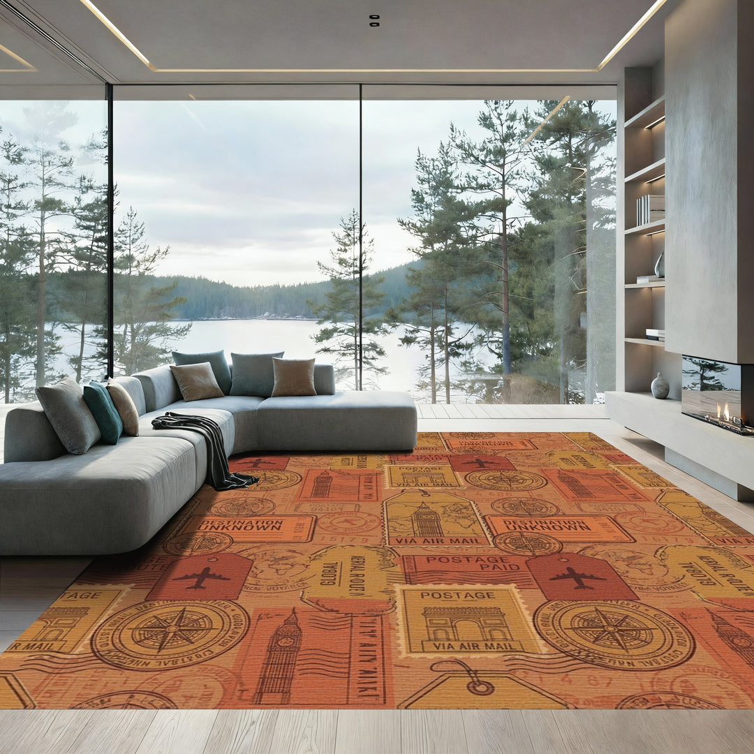 Vintage Travel Stamp Collage Rug