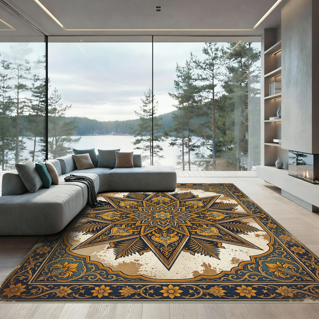 Golden Eight-Pointed Star Rug
