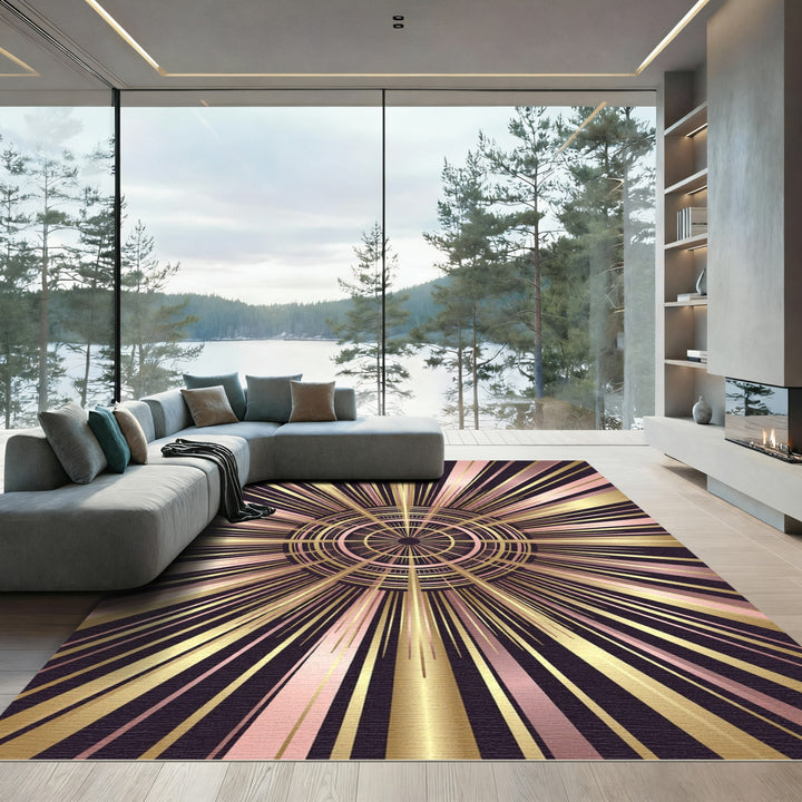 Radiant Sunburst Rose Gold Metallic Rug