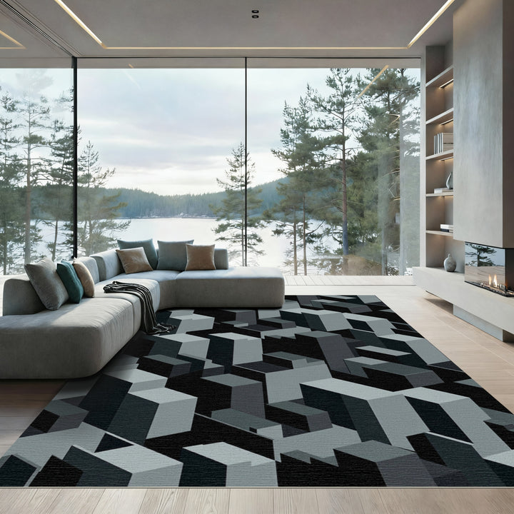 Geometric Abstract Isometric Cityscape Rug