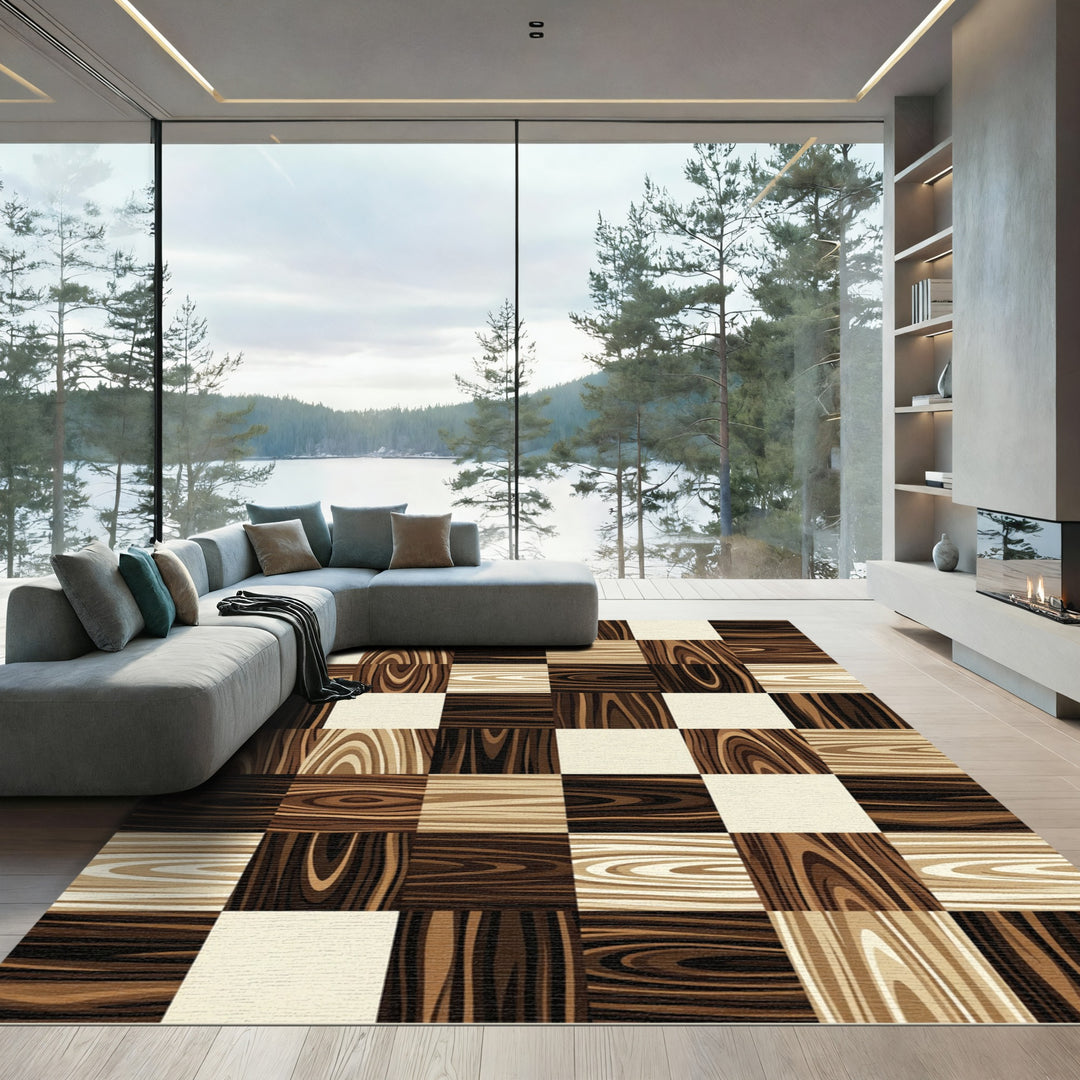Wood Grain Checkerboard Modern Rug