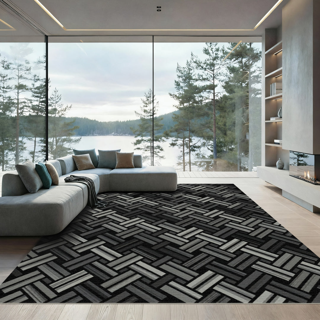 Monochrome Herringbone Interlock Rug
