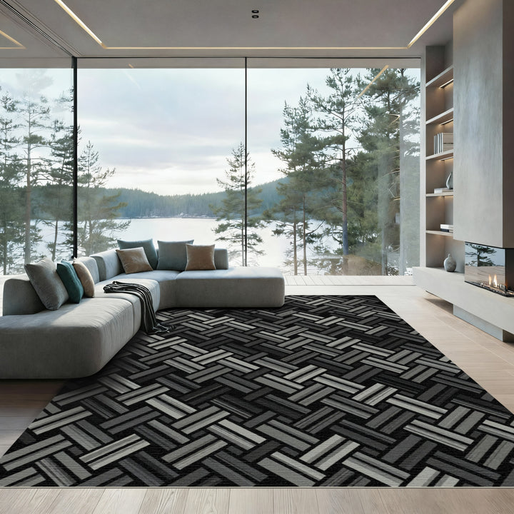 Monochrome Herringbone Interlock Rug