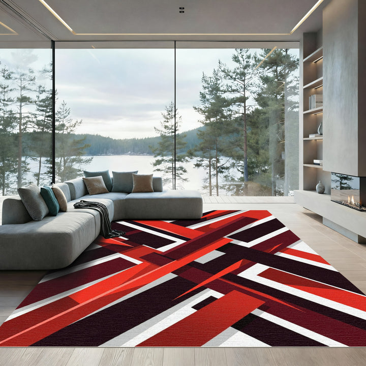 Bold Red Angled Geometric Abstraction Rug