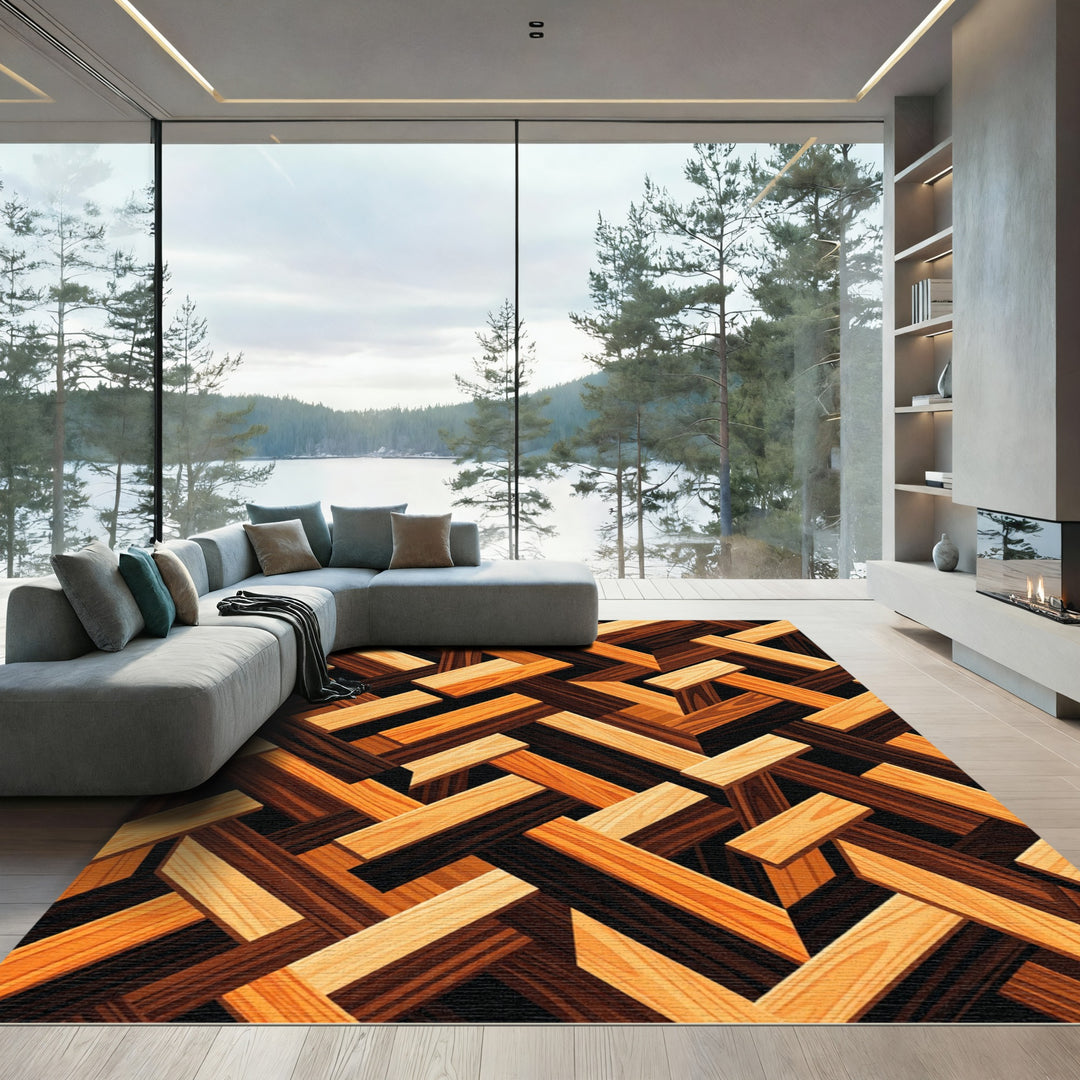 Wood Grain Parquet Stripes Rug