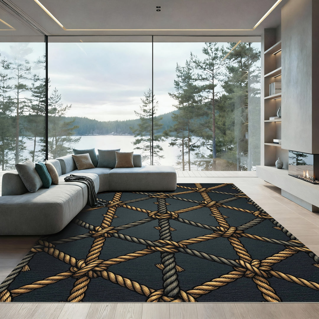 Tan Gray Woven Lattice Rope Rug