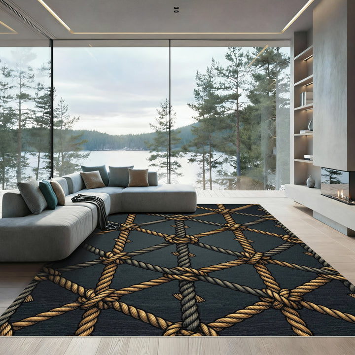 Tan Gray Woven Lattice Rope Rug