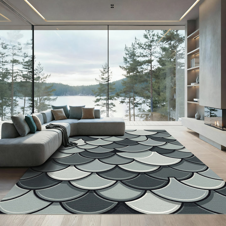 Monochromatic Scalloped Fan Tessellation Rug