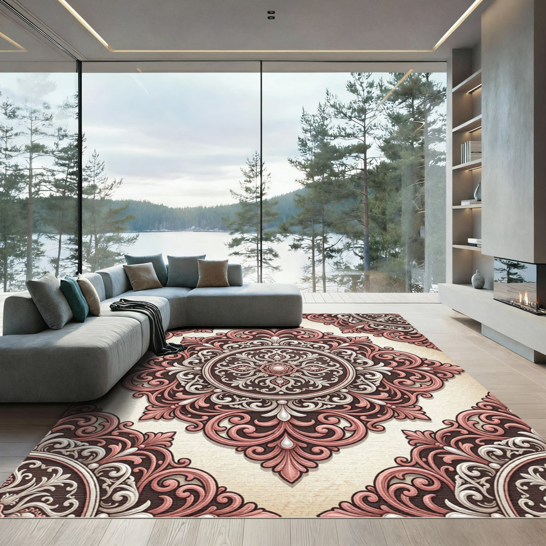 Rosette Pink Baroque Medallion Rug