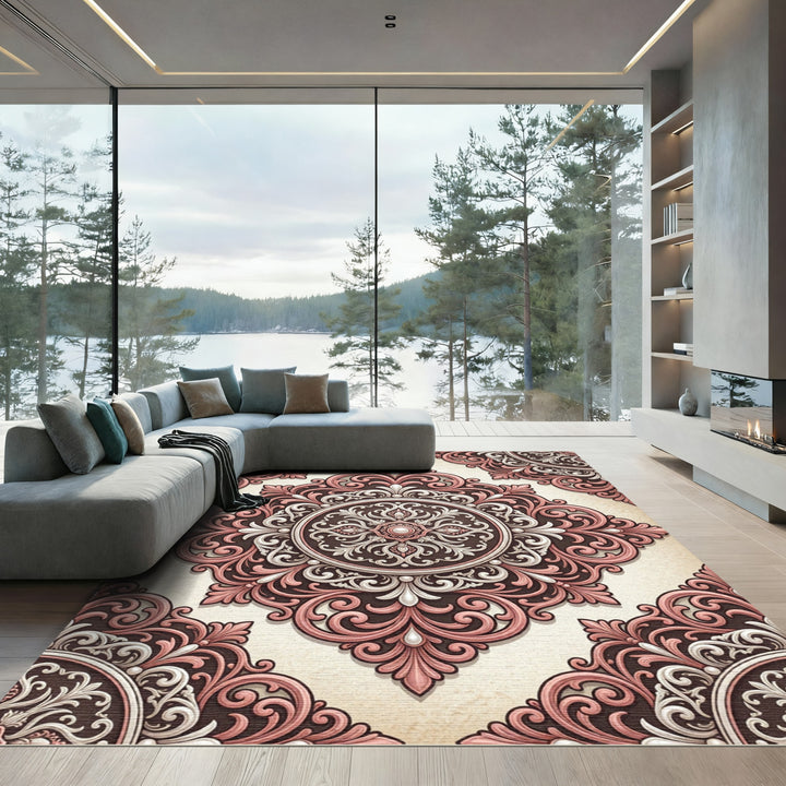 Rosette Pink Baroque Medallion Rug
