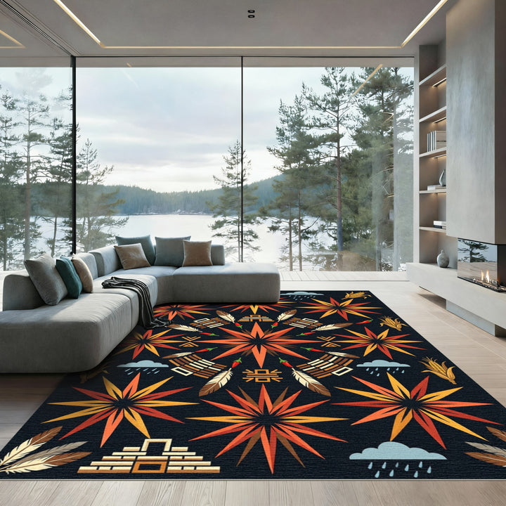 Navajo Sun Corn Chili Feathers Rug