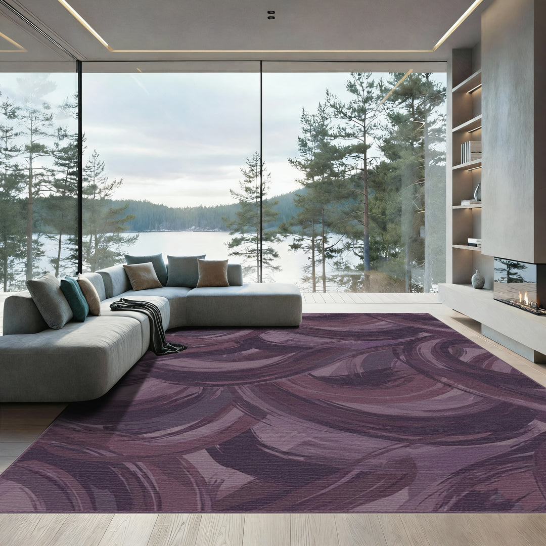Deep Plum Brushstroke Swirls Rug