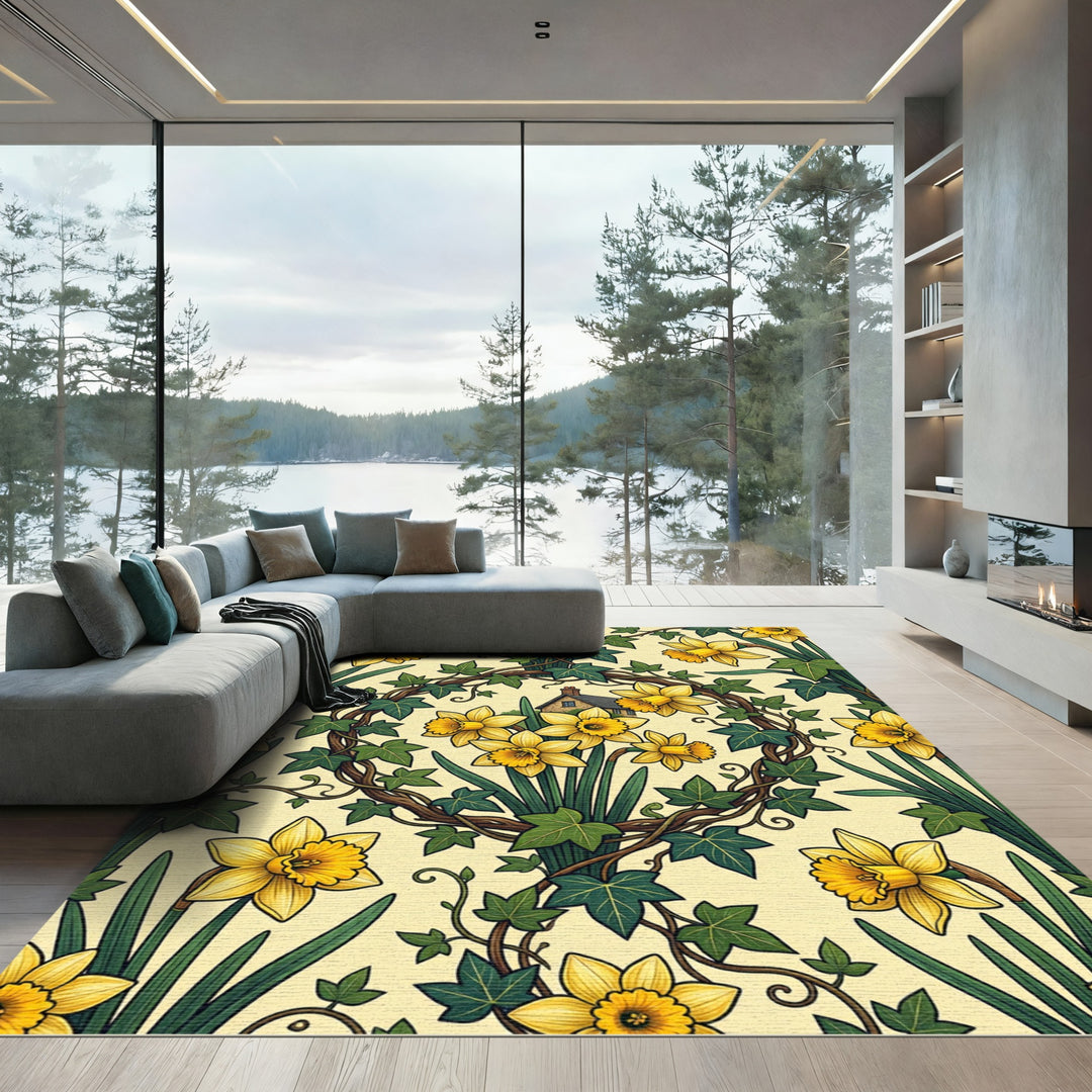 Art Nouveau Yellow Daffodil Ivy Home Rug