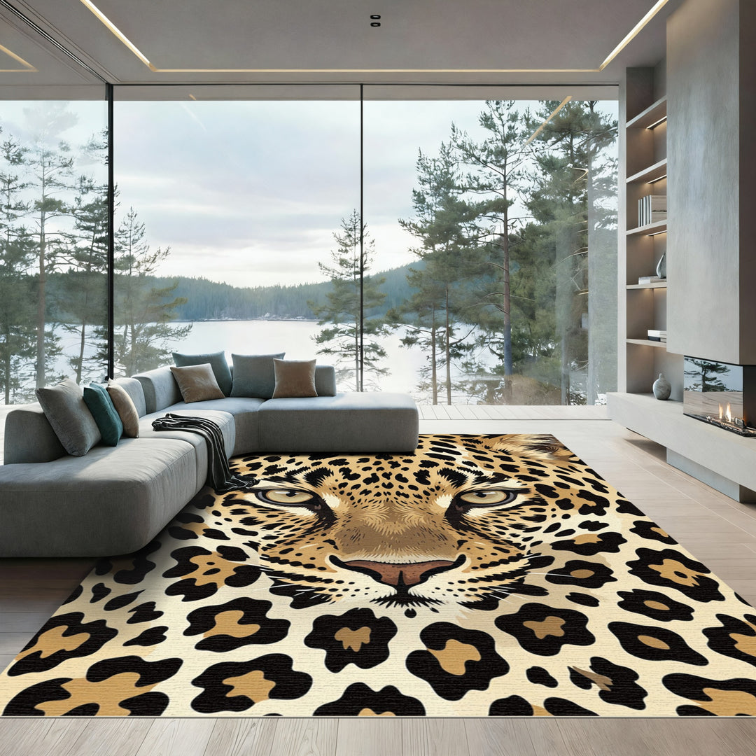 Golden Leopard Spots Face Rug