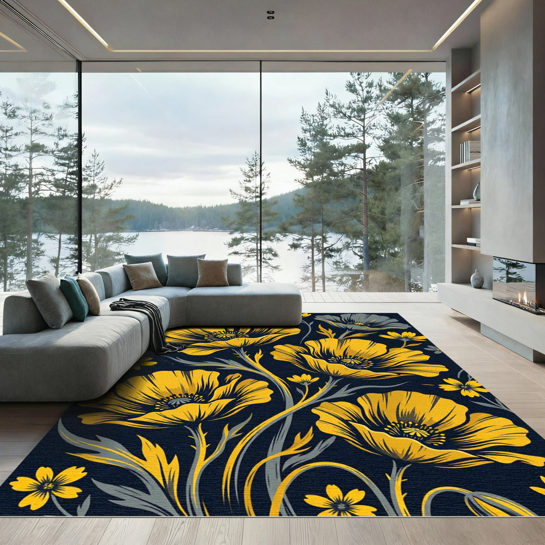 Golden Poppy Floral Meadow Rug