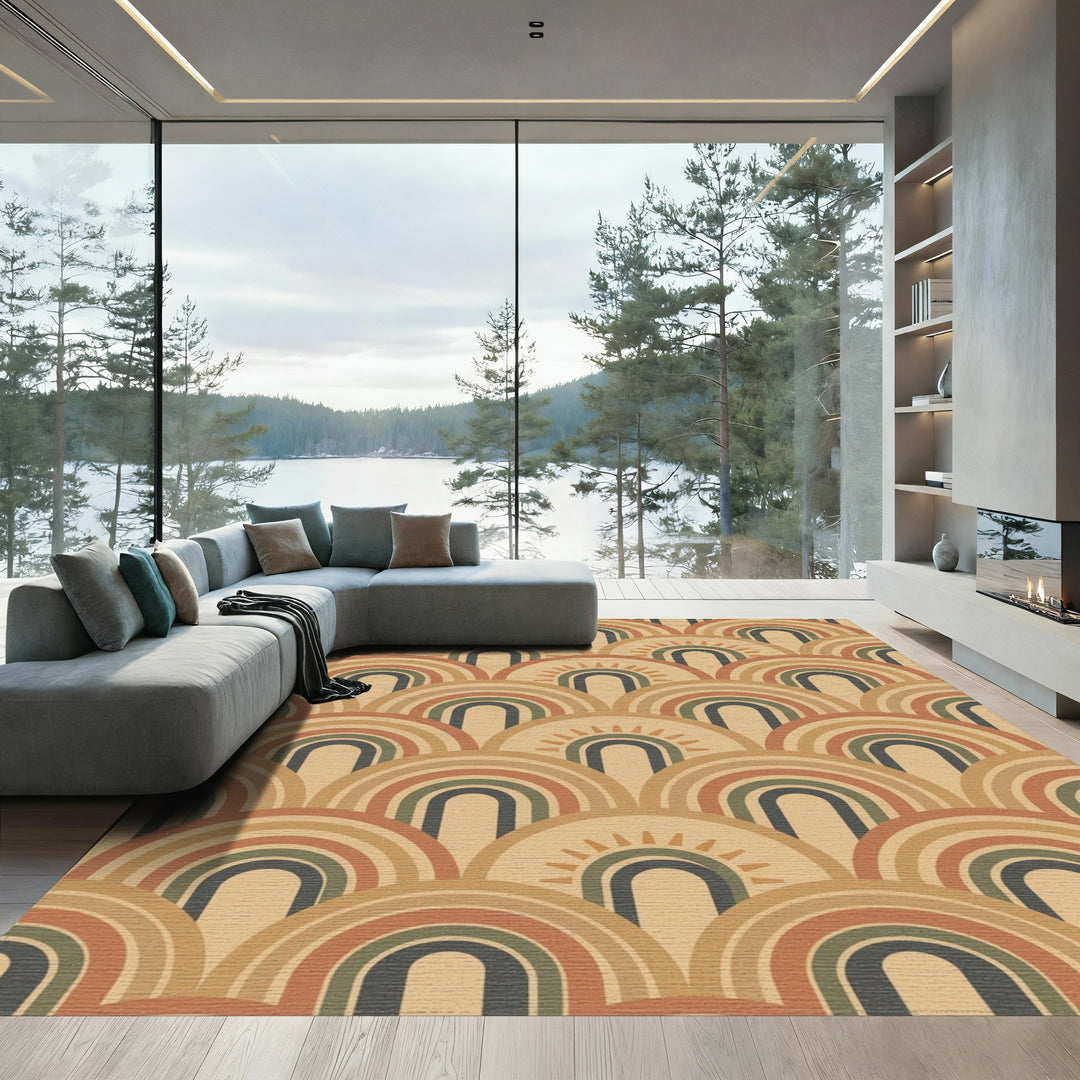 Earthy Tone Rainbow Sunburst Rug