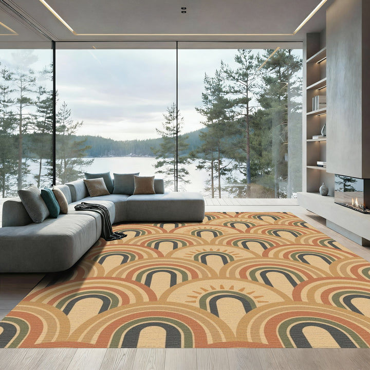 Earthy Tone Rainbow Sunburst Rug