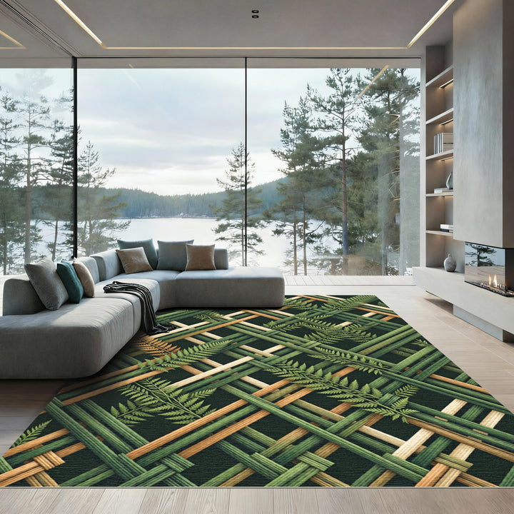 Verdant Bamboo Leaf Weave Rug