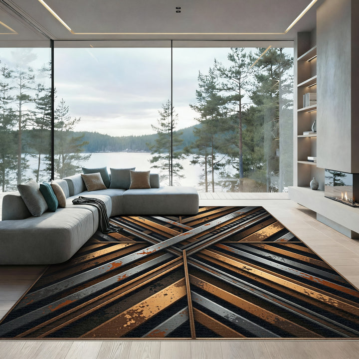 Industrial Copper Gray Slat Weave Rug