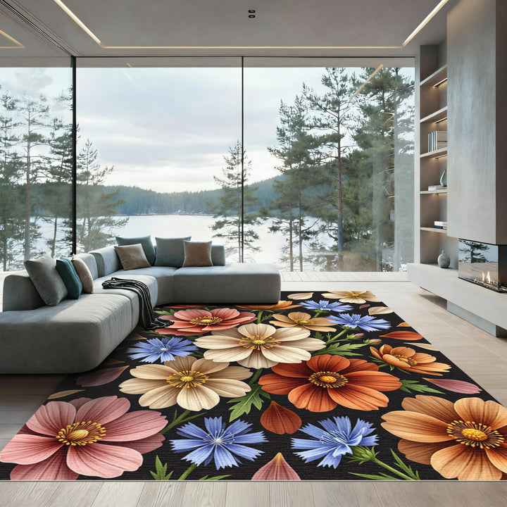 Vibrant Earthy Tone Floral Medley Rug