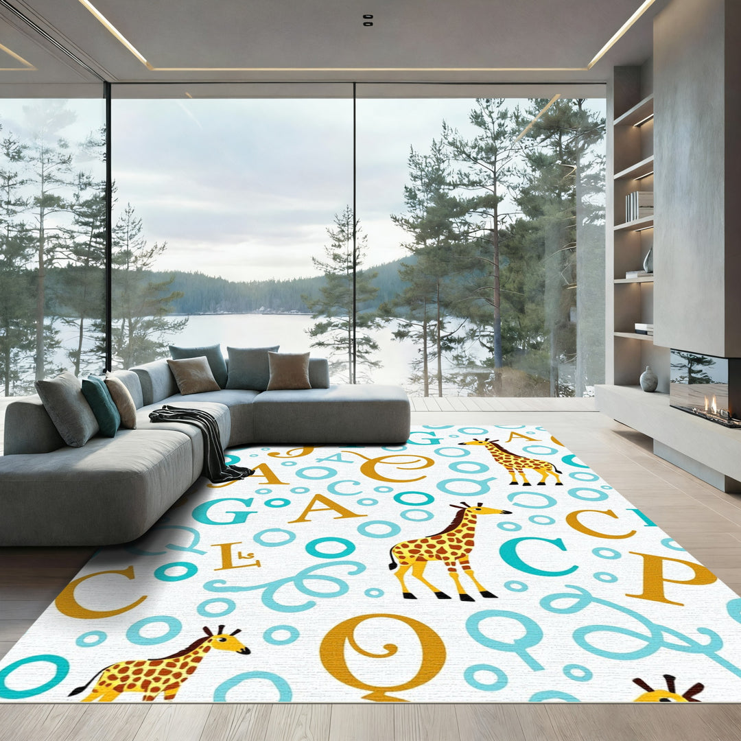 Whimsical Giraffe Alphabet Aquatic Circles Rug