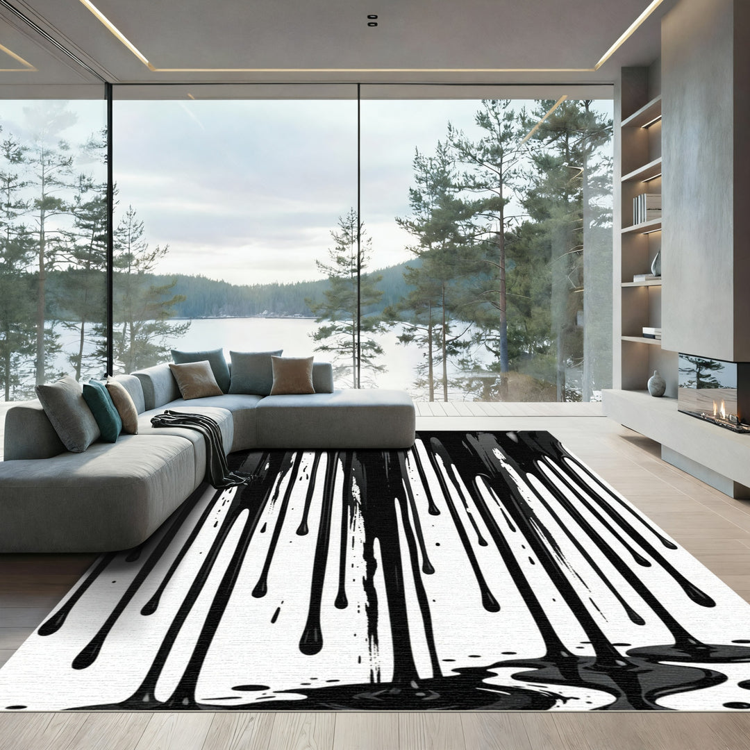 Bold Black Drip Abstract Texture Rug