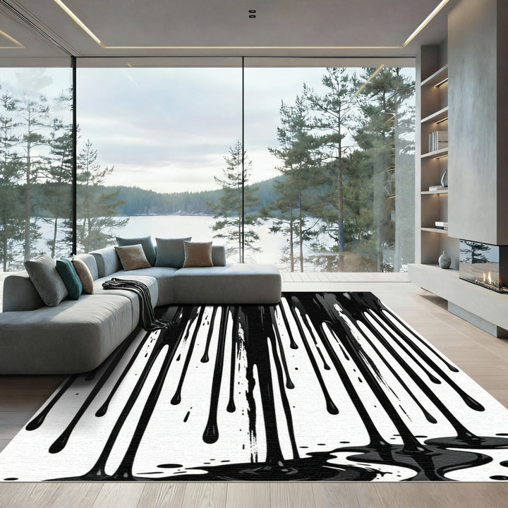 Bold Black Drip Abstract Texture Rug