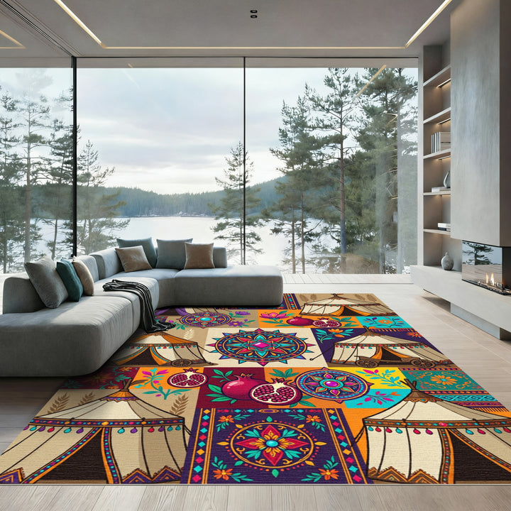 Vibrant Tribal Tent Pomegranate Medallion Rug