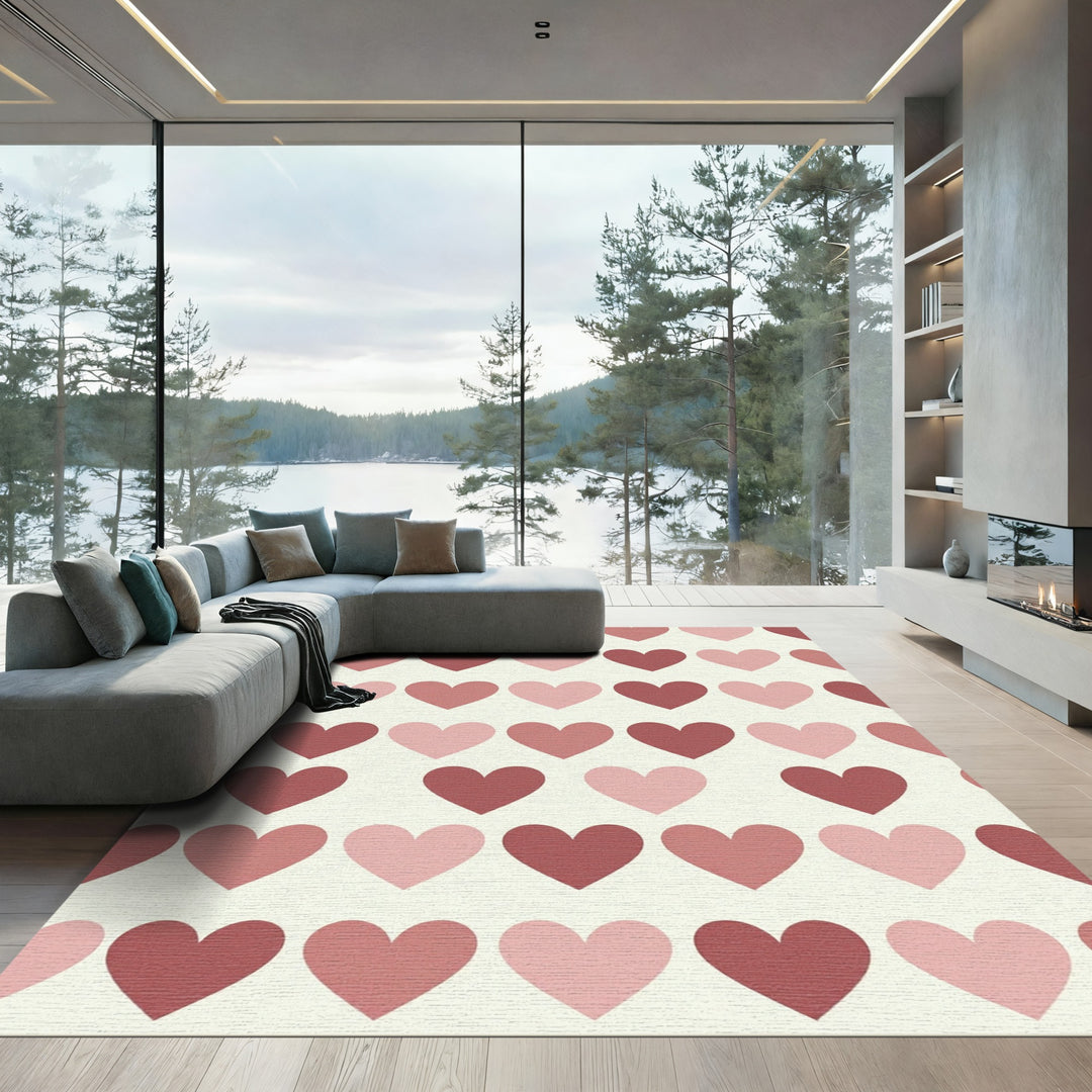 Pink and Red Heart Pattern Rug