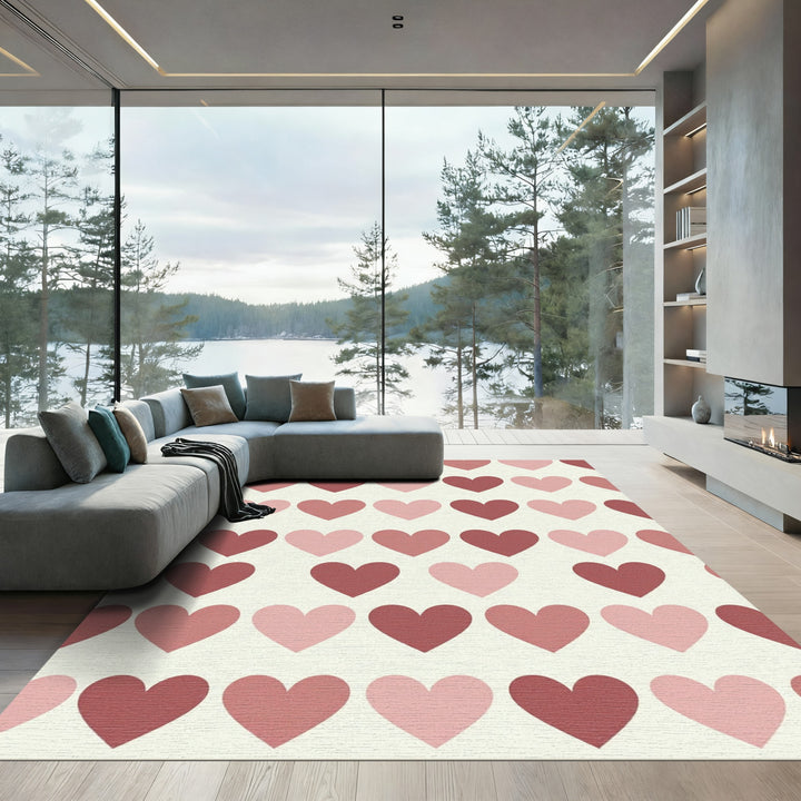 Pink and Red Heart Pattern Rug