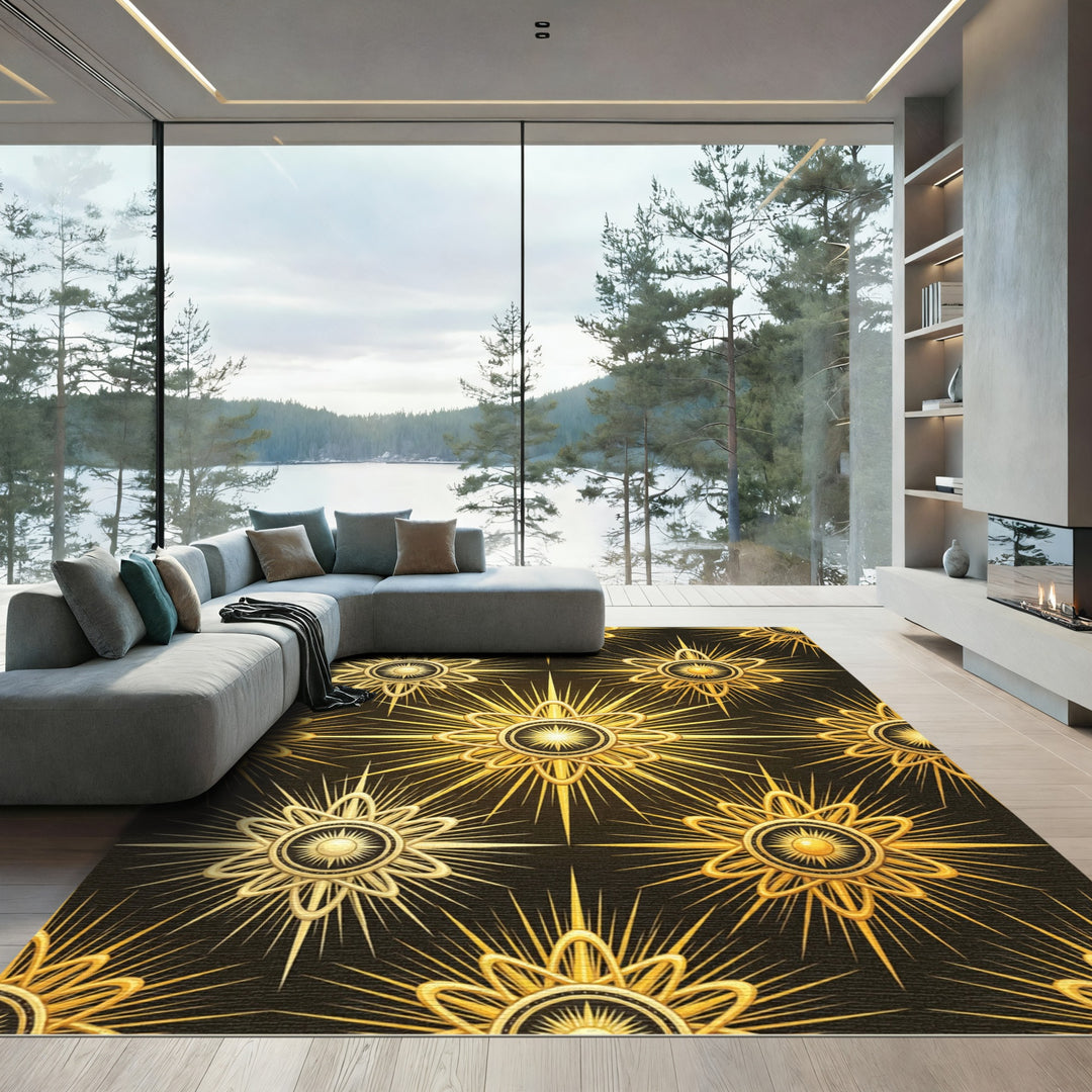 Golden Sunburst Star Medallion Rug