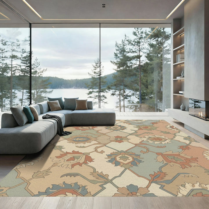 Earthy Botanical Medallion Lattice Rug