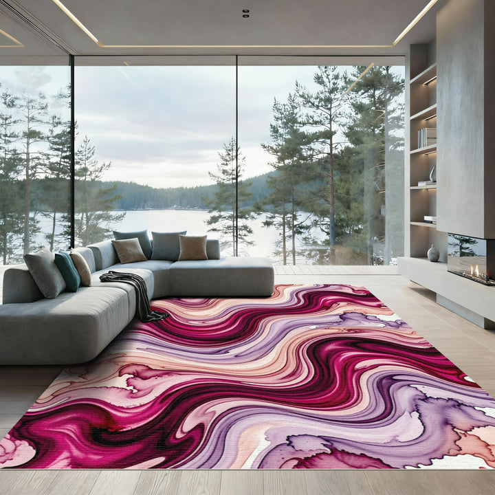 Vibrant Magenta Flowing Wave Rug