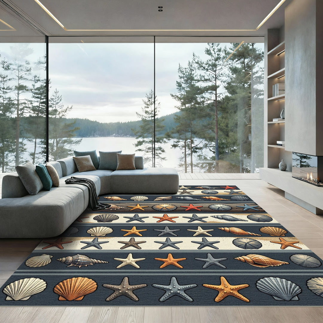 Ocean Life Starfish Shells Area Rug