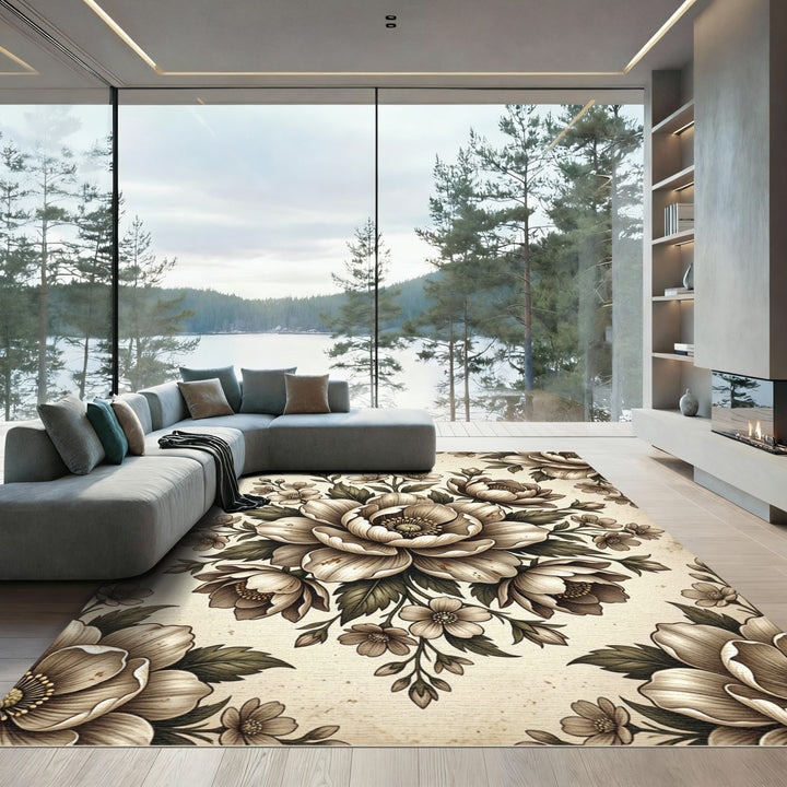 Vintage Sepia Floral Bouquet Rug
