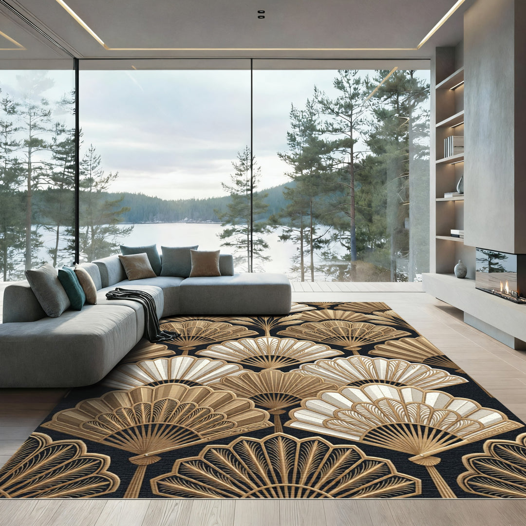 Art Deco Golden Fan Art Rug