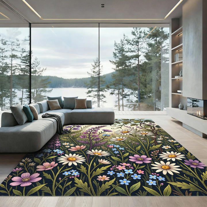 Whimsical Wildflower Meadow Garden Rug