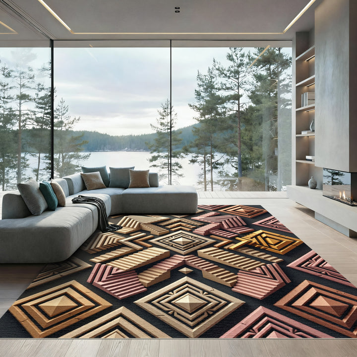 Geometric Staircase Medallion Rug