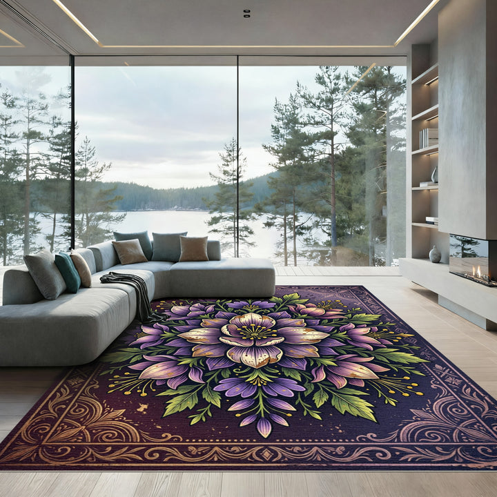 Elegant Purple Floral Botanical Rug