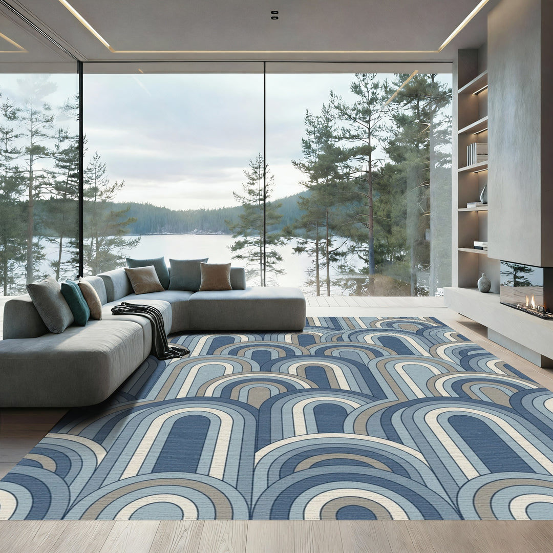 Midcentury Blue Arch Cluster Rug