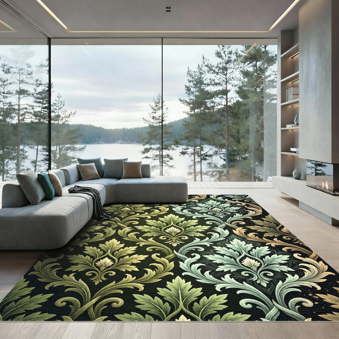 Elegant Verdant Baroque Floral Rug