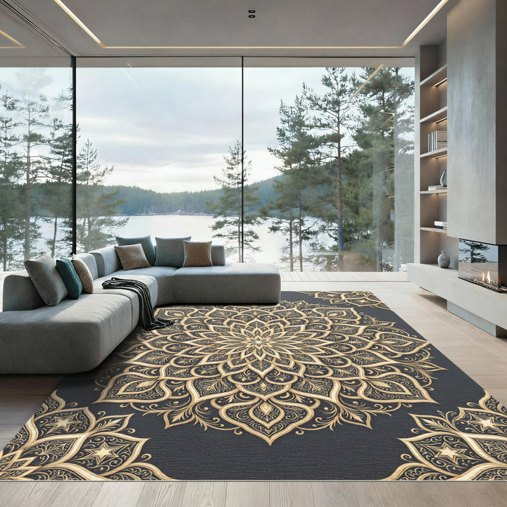 Golden Floral Mandala Rug