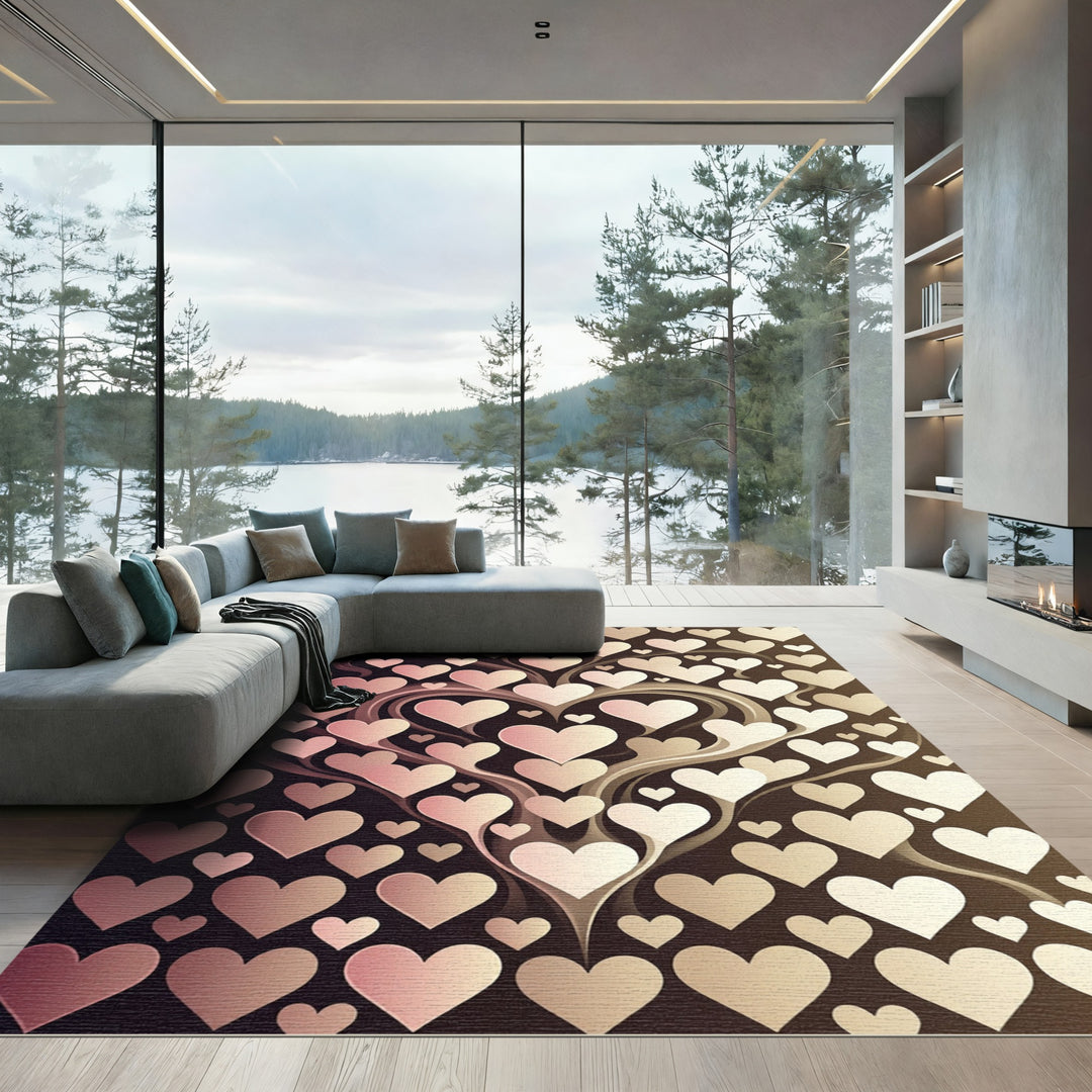 Romantic Pink Hearts Swirl Rug