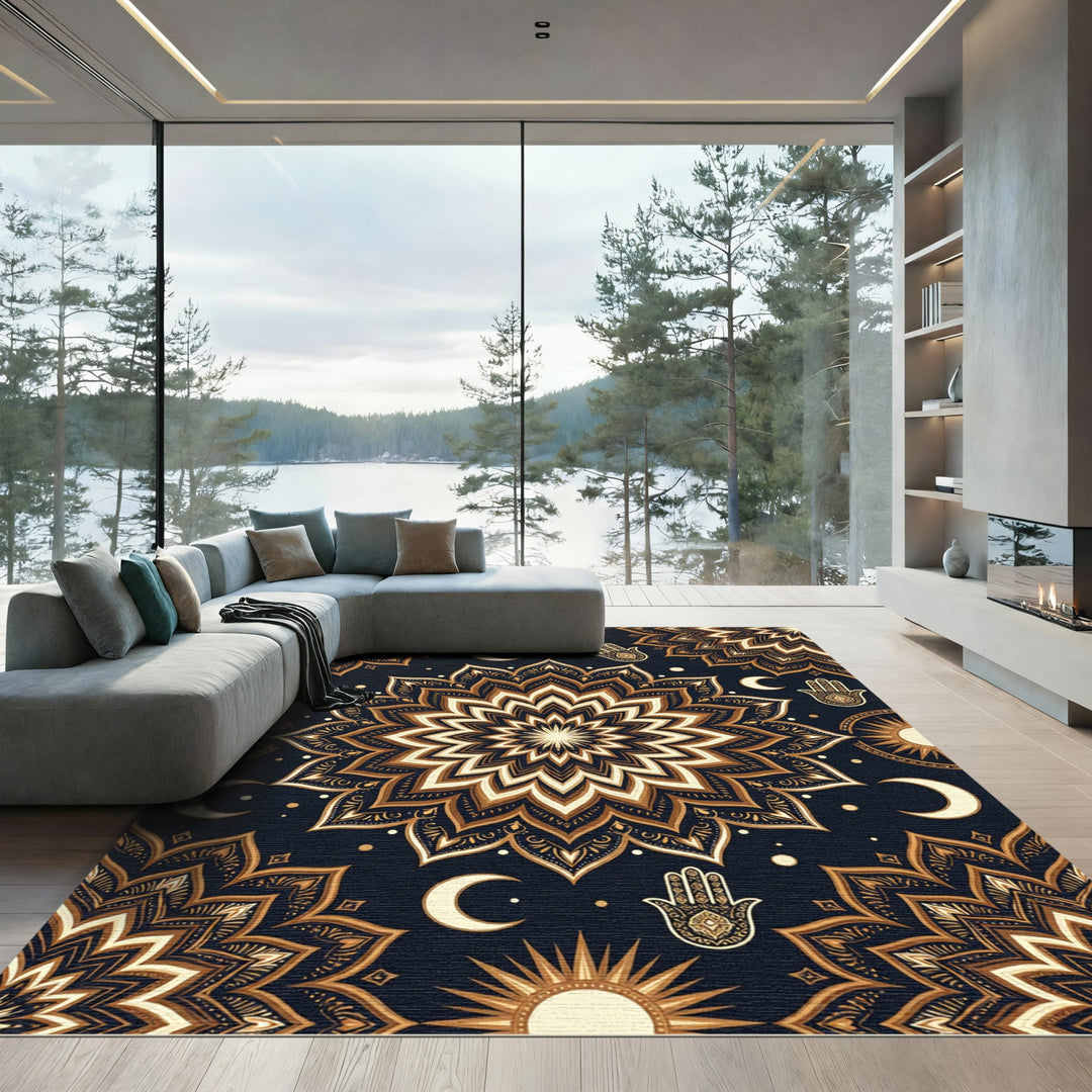 Celestial Sun Moon Mandala Rug